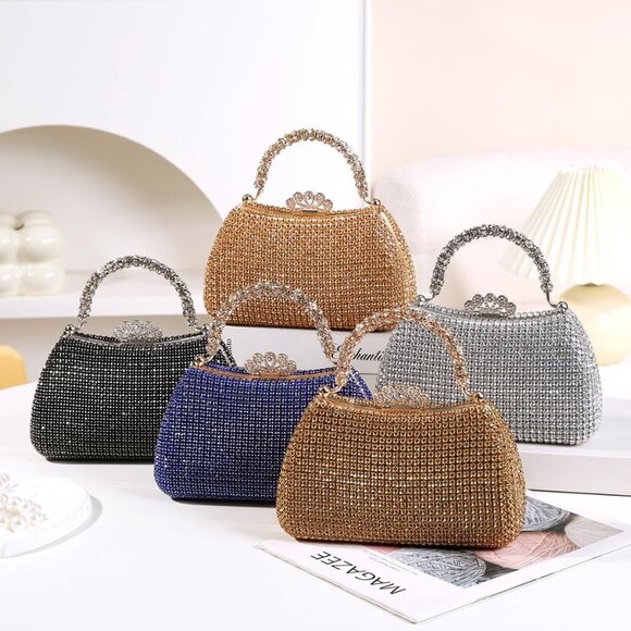 Women's Rhinestone Tote Clutch Polyester Evening Bag for Parties - Picture 6 of 7